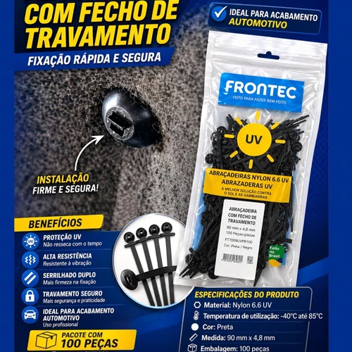 Abraçadeira Nylon Com Fecho de Travamento 100 Peças - FT7009