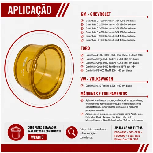 Copo Acrílico P/ Filtros Separador CAV 296/796 - Wega WCA016