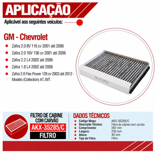 Filtro Cabine Chevrolet Zafira 2.0 - Wega AKX35285/C