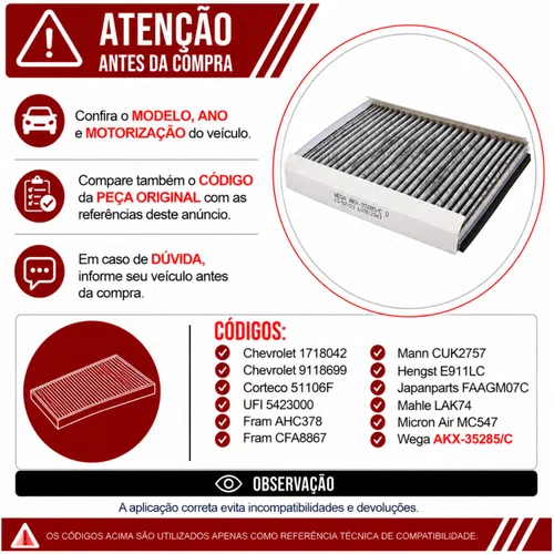 Filtro Cabine Chevrolet Zafira 2.0 - Wega AKX35285/C