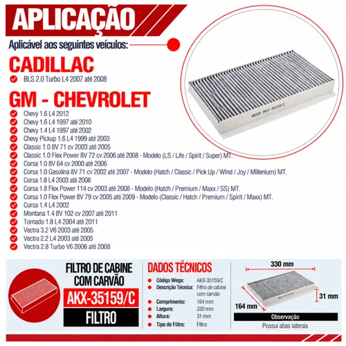 Filtro Cabine Corsa Classic Montana - Wega AKX35159/C