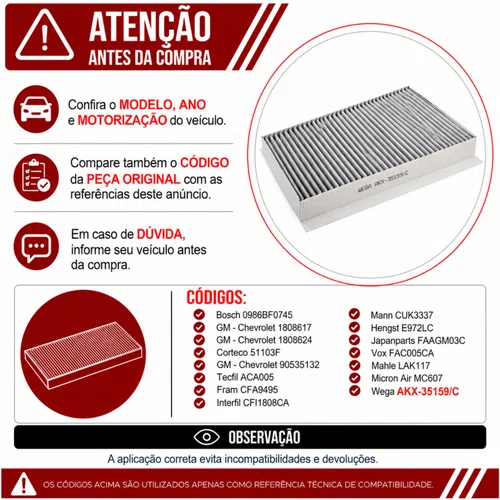 Filtro Cabine Corsa Classic Montana - Wega AKX35159/C