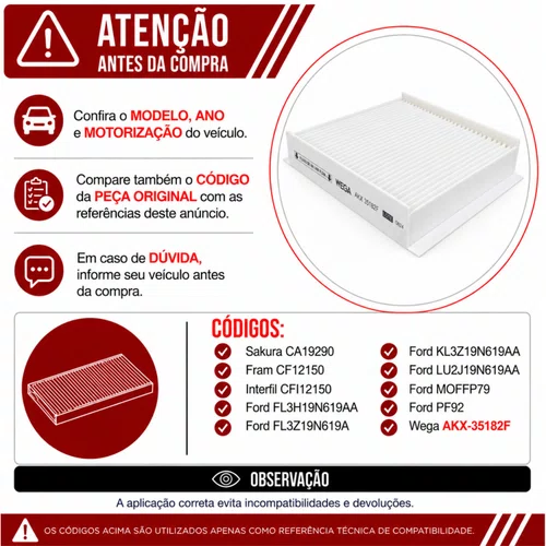 Filtro Cabine F-150 F-250 F-350 - Wega AKX35182F