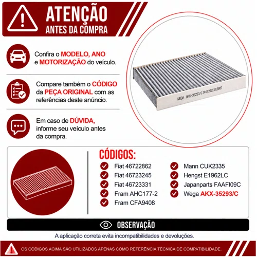 Filtro Cabine Fiat Doblo 1.4 1.6 1.8 - Wega AKX35293/C