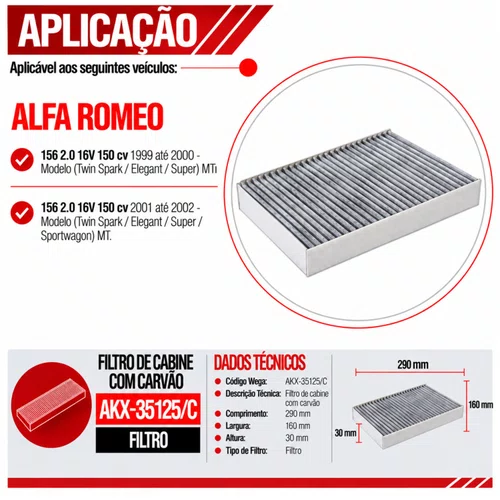 Filtro Cabine Fiat Marea Weekend Brava - Wega AKX35125/C