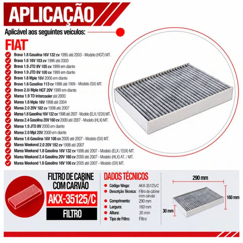 Filtro Cabine Fiat Marea Weekend Brava - Wega AKX35125/C