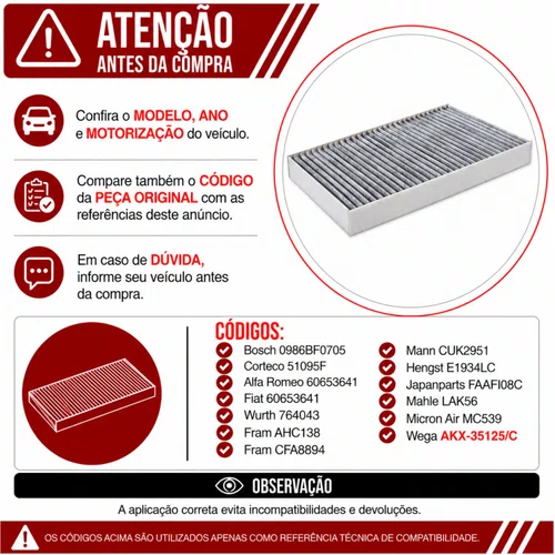 Filtro Cabine Fiat Marea Weekend Brava - Wega AKX35125/C