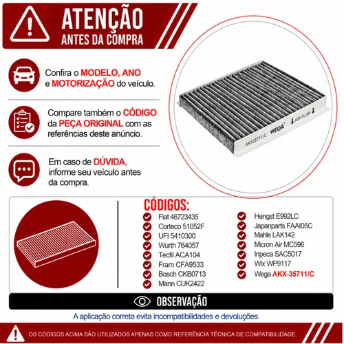 Filtro Cabine Fiat Stilo Bravo Grand Siena - Wega AKX35711/C