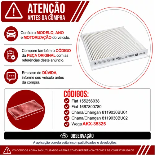 Filtro Cabine Fiat Titano 2.2 Diesel 2024> - Wega AKX35325