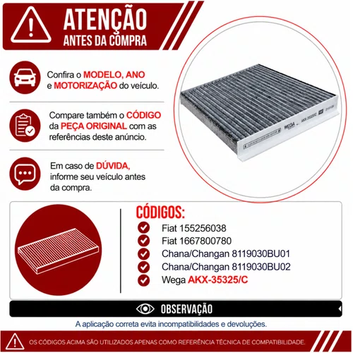 Filtro Cabine Fiat Titano 2.2 Diesel 2024> - Wega AKX35325/C