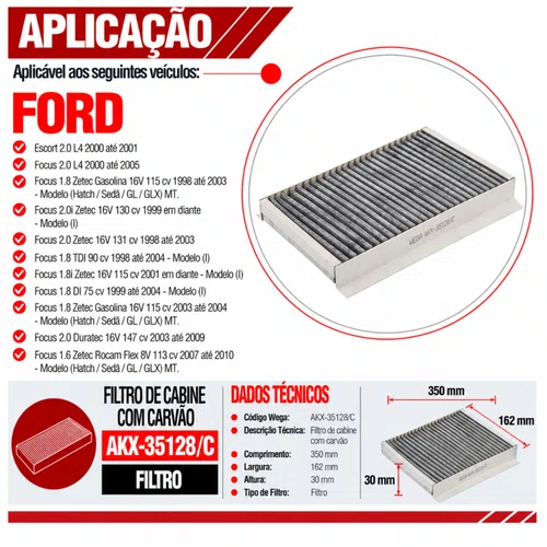 Filtro Cabine Focus 1.6 1.8 2.0 Escort - Wega AKX35128/C