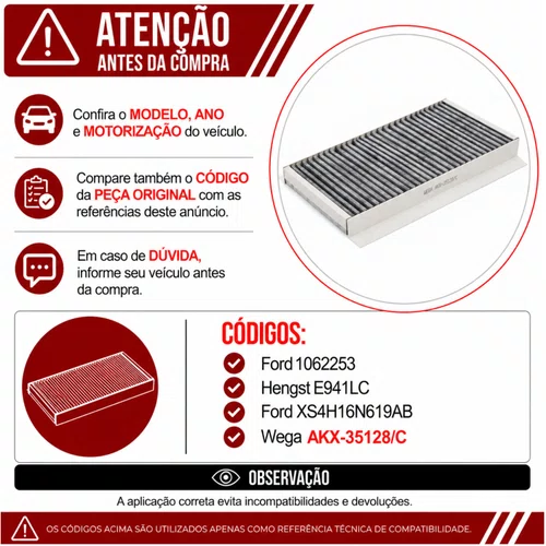 Filtro Cabine Focus 1.6 1.8 2.0 Escort - Wega AKX35128/C
