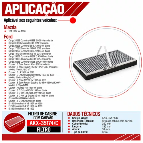Filtro Cabine Ford Ka Fiesta Courier - Wega AKX35174/C