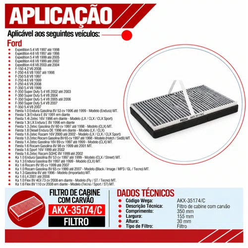 Filtro Cabine Ford Ka Fiesta Courier - Wega AKX35174/C