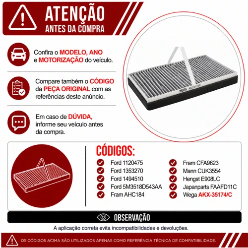 Filtro Cabine Ford Ka Fiesta Courier - Wega AKX35174/C