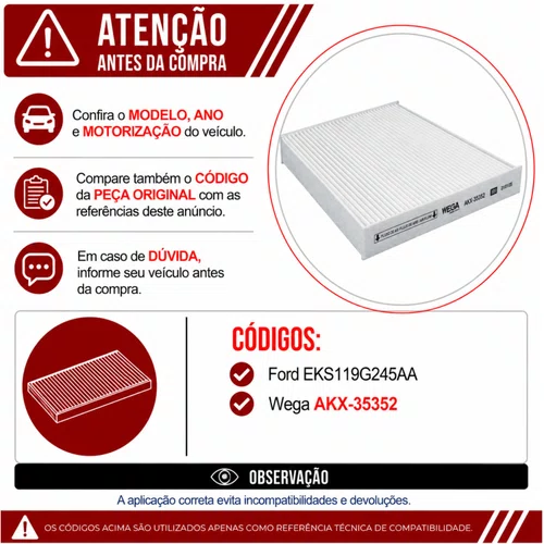 Filtro Cabine Ford Territory 2023 em diante - Wega AKX35352