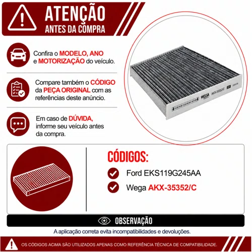 Filtro Cabine Ford Territory 2023 em Diante- Wega AKX35352/C