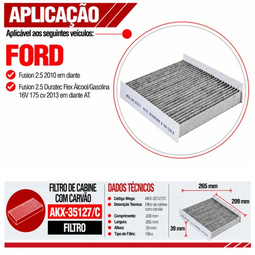 Filtro Cabine Fusion 2.5 2010 Em Diante - Wega AKX35127/C