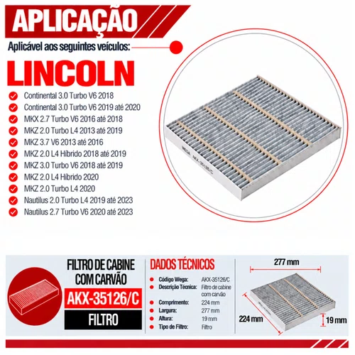 Filtro Cabine Fusion Edge Ranger Raptor - Wega AKX35126/C
