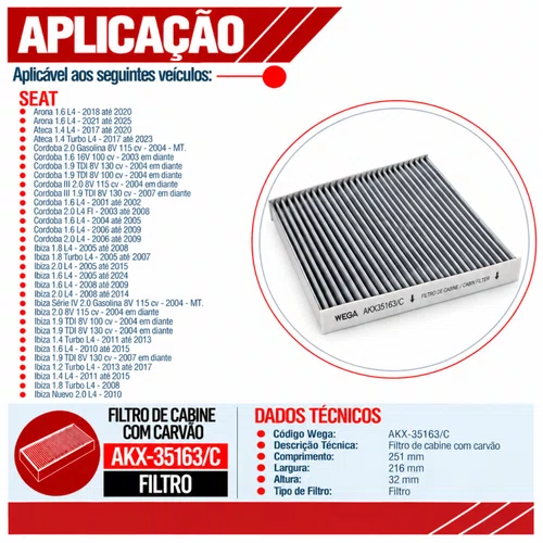 Filtro Cabine Gol Fox CrossFox Golf - Wega AKX35163/C