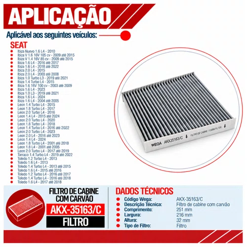 Filtro Cabine Gol Fox CrossFox Golf - Wega AKX35163/C