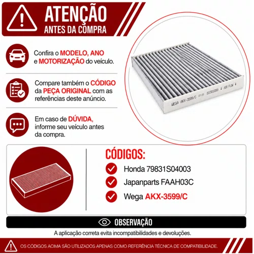 Filtro Cabine Honda Civic CR-V Accord - Wega AKX3599/C