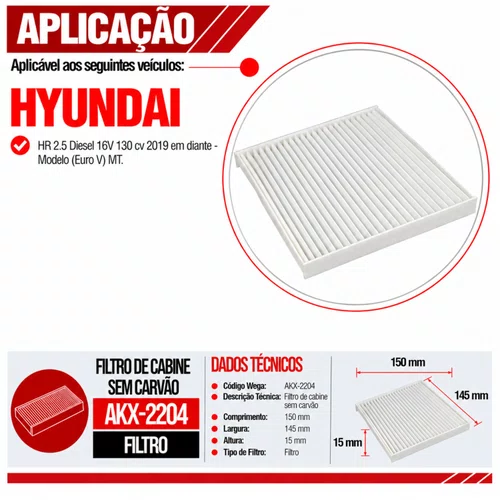 Filtro Cabine HR 2.5 Diesel 2019 Em Diante - Wega AKX2204