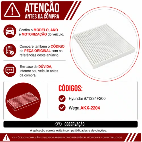 Filtro Cabine HR 2.5 Diesel 2019 Em Diante - Wega AKX2204