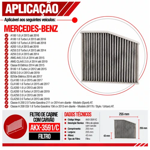 Filtro Cabine Mercedes A200 CLA200 GLA200 - Wega AKX3591/C
