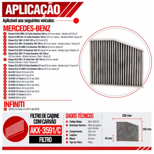 Filtro Cabine Mercedes A200 CLA200 GLA200 - Wega AKX3591/C