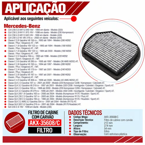 Filtro Cabine Mercedes C180 C280 CLK SLK - Wega AKX35608/C