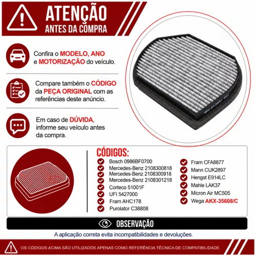 Filtro Cabine Mercedes C180 C280 CLK SLK - Wega AKX35608/C