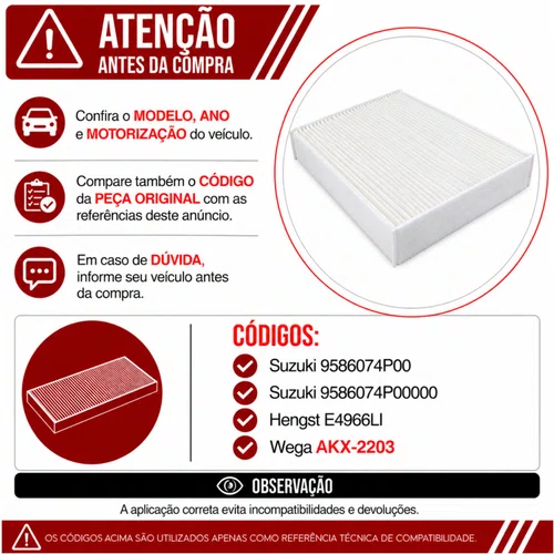 Filtro Cabine Suzuki Jimny Sierra 1.5 - Wega AKX2203