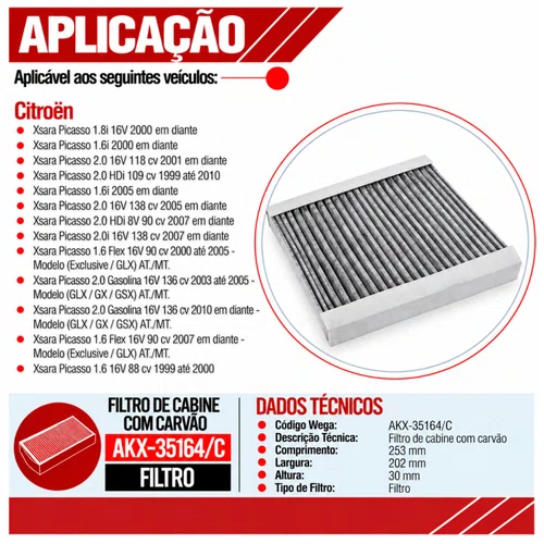 Filtro Cabine Xsara Picasso 1.6 1.8 2.0 - Wega AKX35164/C
