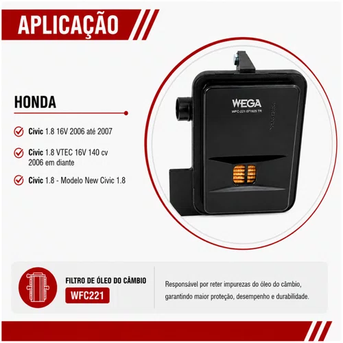 Filtro De Óleo Do Câmbio Honda Civic 1.8 - Wega WFC221