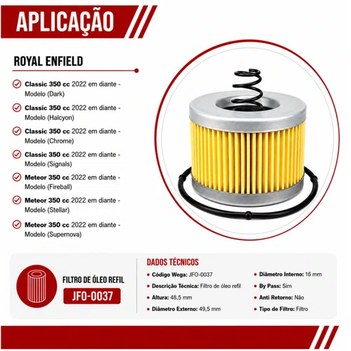 Filtro De Óleo Moto Royal Enfield - Wega JFO0037