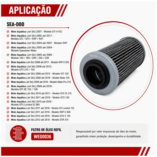 Filtro De Óleo Refil Sea-Doo Jet Ski - Wega WEO0036