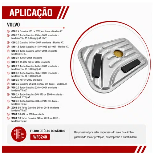 Filtro Óleo Câmbio Volvo C30 S40 S60 V50 XC60 - Wega WFC240