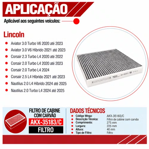 Filtro Cabine Ford Ranger Maverick Bronco - Wega AKX35183/C