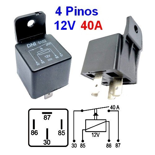 Rele 4 Pinos 40A 12V Uso Geral VW, GM, FORD, FIAT, TOYOTA - DNI0102