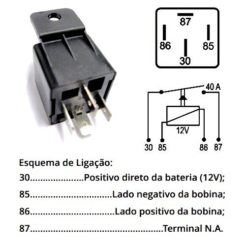Rele 4 Pinos 40A 12V Uso Geral VW, GM, FORD, FIAT, TOYOTA - DNI0102