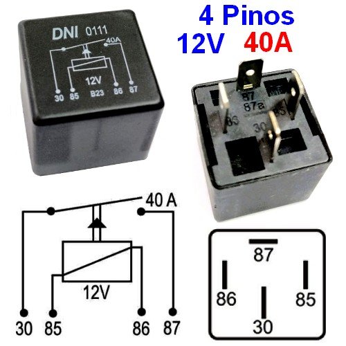 Rele Auxiliar 4 Pinos 40A 12V Uso Geral Sem Suporte - DNI0111