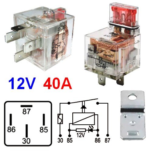 Rele Auxiliar Acrílico Com Led e Fusível 4 Pinos 40A 12V - DNI8101